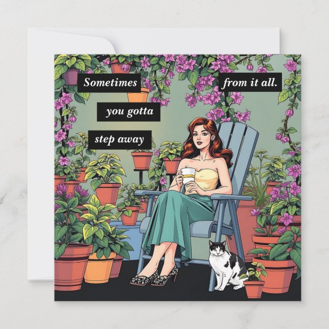 Uppmjukning med kaffe, katter och växter anteckningskort (Framsida)