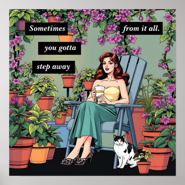 Uppmjukning med kaffe, katter och växter poster (Framsidan)