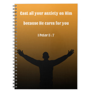 Uppmuntra bibel Verse 1 Peter 5: 7 Anteckningsbok