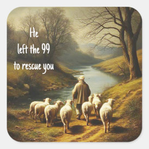Uppmuntra Christian Verse Shepherd & Sheep Fyrkantigt Klistermärke