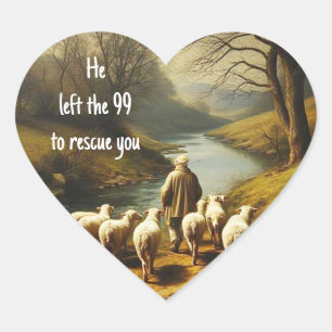 Uppmuntra Christian Verse Shepherd & Sheep Hjärtformat Klistermärke