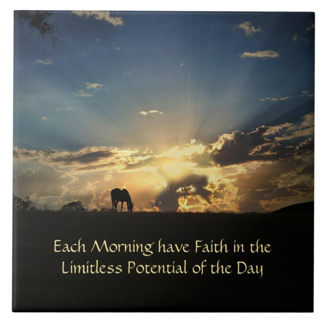 Uppmuntra Faith Inspirational Horse och Sunrise Kakelplatta (Framsidan)
