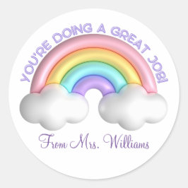 Uppmuntra färgstark söt regnbågslärare runt klistermärke