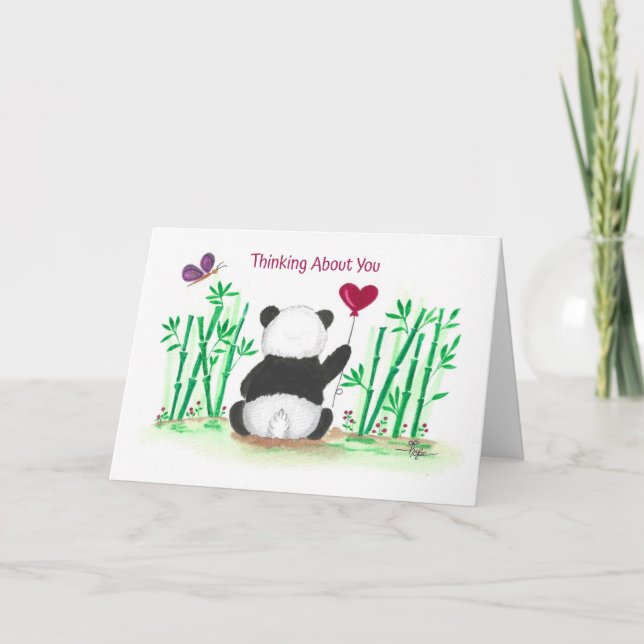 Uppmuntra Panda Bambu Fjäril Hjärta Ballong Kort (Framsida)