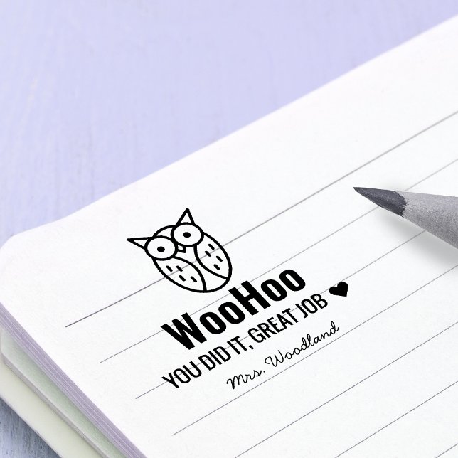 Uppmuntra Personlig-lärare i WooHoo Uggla Självfärgande Stämpel (Encouragement WooHoo Owl Personalized Teachers Self-inking Stamp)