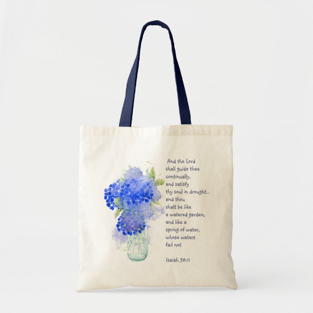 Uppmuntra Scripture Isaiah Blue Garden Flower Tygkasse (Framsidan)
