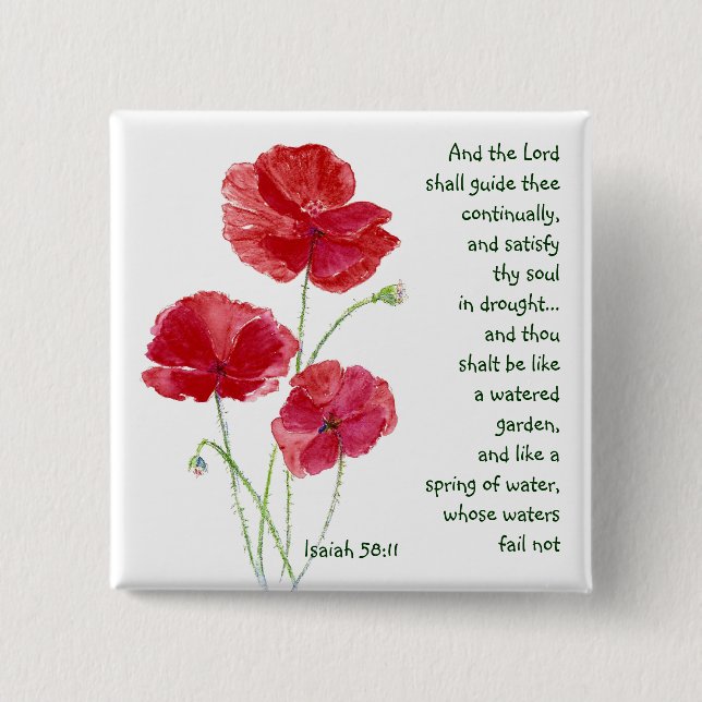 Uppmuntra Scripture Isaiah Poppy Garden Flower Knapp (Framsida)