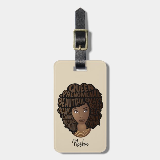 Uppmuntra svarta kvinnor, njut av resan, Beige Bagagebricka (Vertikal Framsida)