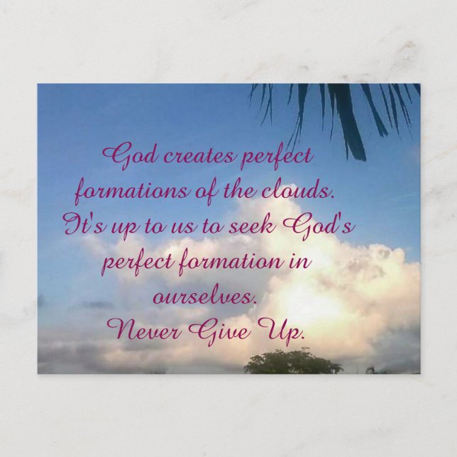 UPPMUNTRAN: POSTKORT "ALDRIG GE UP ON GOD" VYKORT (Framsida)