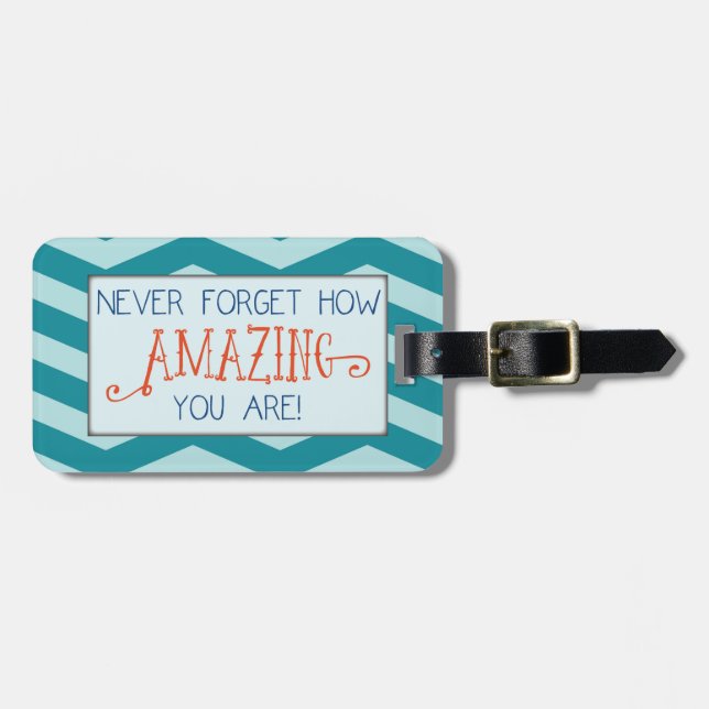 Uppmuntran till fantastisk med Teal Chevron Rand Bagagebricka (Horisontell Framsida)