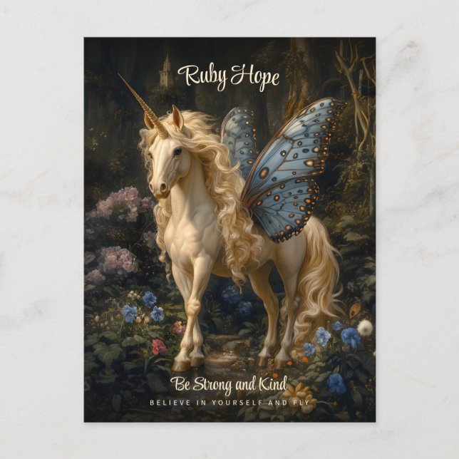 Uppmuntran till Unicorn Butterfly Vingar Ord Vykort (Framsida)
