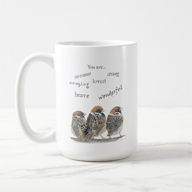 Uppmuntrande rolig sparv fågel kaffemugg (Vänster)