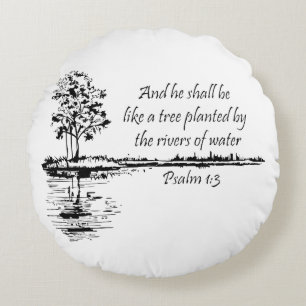 Uppmuntrande skriftställe Psalm 1:3 Rund Kudde