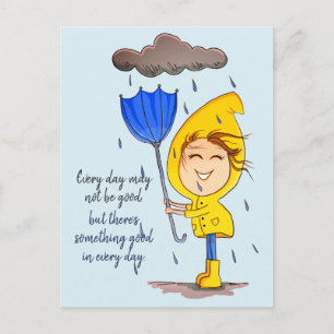 Uppmuntring av cute Girl Rainy Windy Day-grafik Vykort