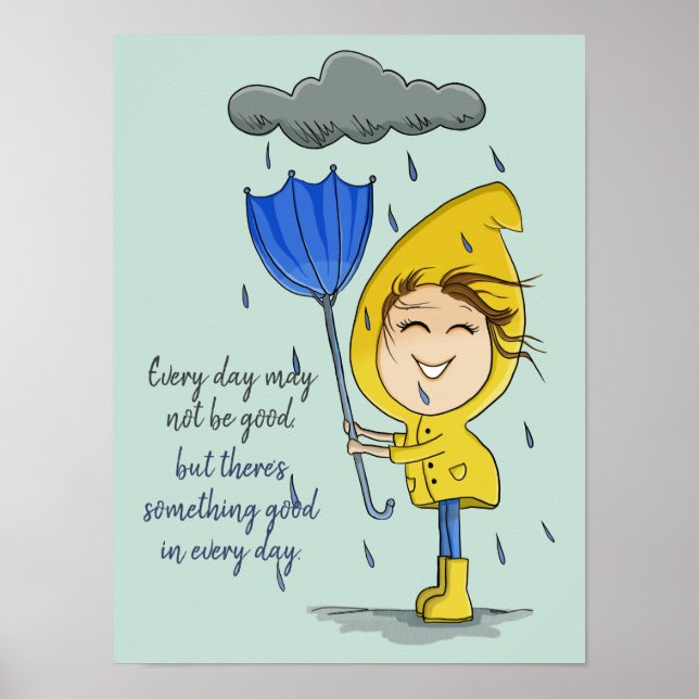Uppmuntring av grafik i Cute Girl Rainy Windy Day Poster (Framsidan)
