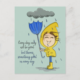 Uppmuntring av grafik i Cute Girl Rainy Windy Day Vykort
