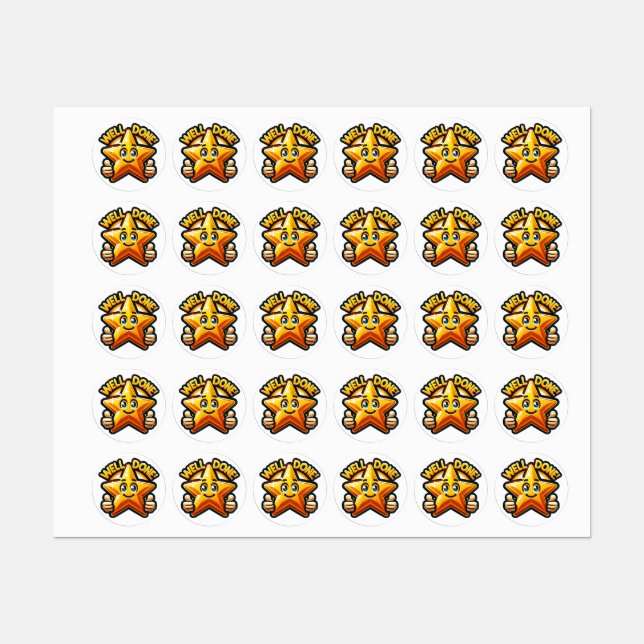 Uppmuntringens stjärna i guld - Bra gjort! Etikett (Ark)