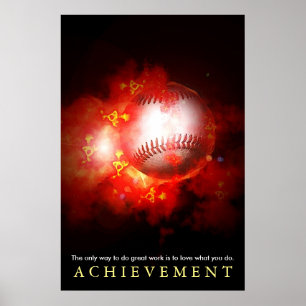 Uppnå Motiverande Flaming Baseball Poster
