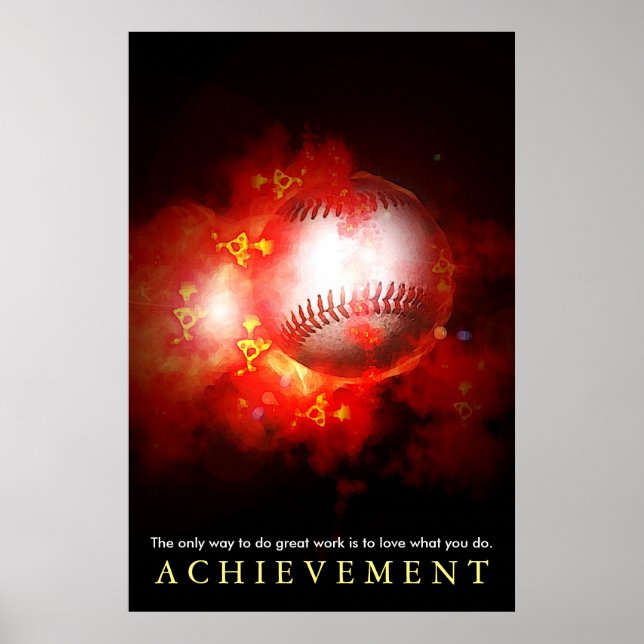 Uppnå Motiverande Flaming Baseball Poster (Framsidan)