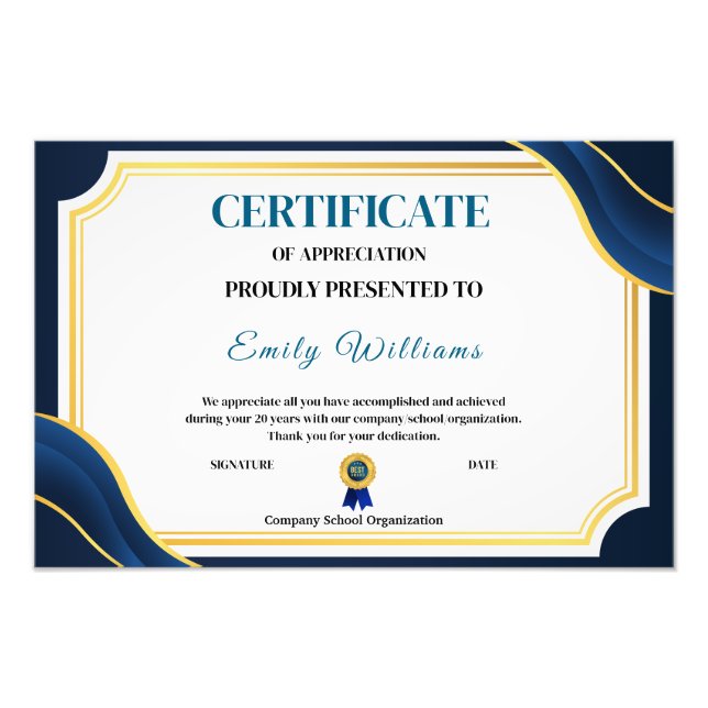 Uppnådd anpassningsbar Guld certifikat P Fototryck (Framsidan)