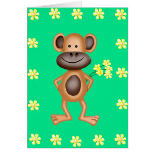 Uppnosig apa med blommor hälsningskort