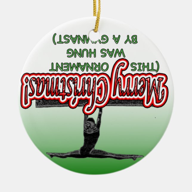 Uppochnervänd gymnastprydnad julgransprydnad keramik (Framsidan)