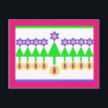 Uppochnervänd julHanukkah vykort<br><div class="desc">Om du har vänner som firar Chrismukkah,  här är det perfekta kortet. En långt är det en julskog. Uppochnervänt är det en Hanukkah menora!</div>