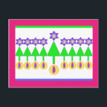 Uppochnervänd julHanukkah vykort<br><div class="desc">Om du har vänner som firar Chrismukkah,  här är det perfekta kortet. En långt är det en julskog. Uppochnervänt är det en Hanukkah menora!</div>