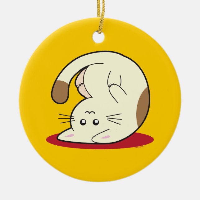 Uppochnervänd katt julgransprydnad keramik (Framsidan)