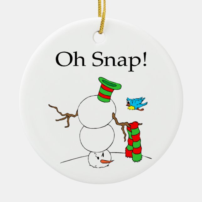 Uppochnervänd snögubbe julgransprydnad keramik (Framsidan)