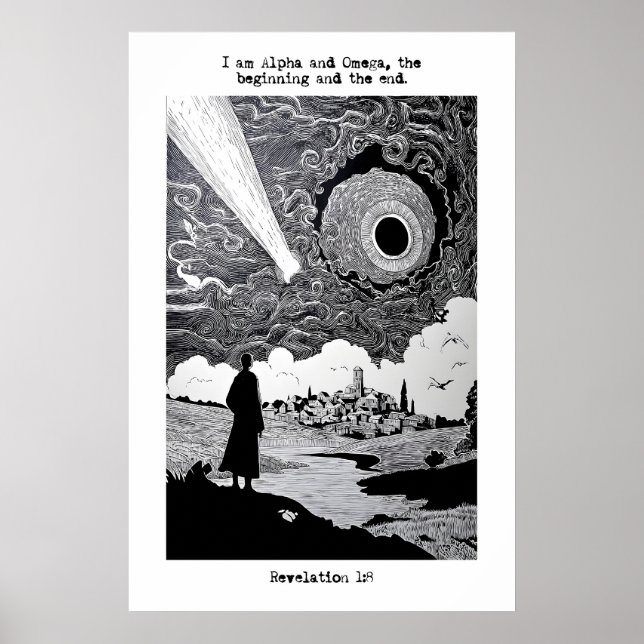 Uppoffenbaringen 1:8 Konsttryck Alpha och Omega Sk Poster (Framsidan)