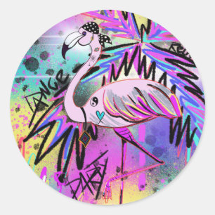 Upppimpad Flamingo Runt Klistermärke