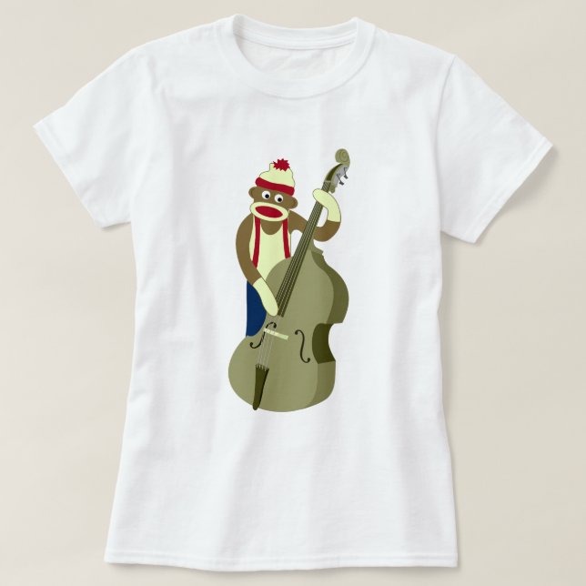Upprätt bas- spelare för sock monkey tee shirt (Design framsida)