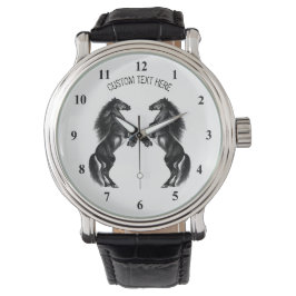 Upprätt Black Horses Watch - Anpassningsbar Text Armbandsur