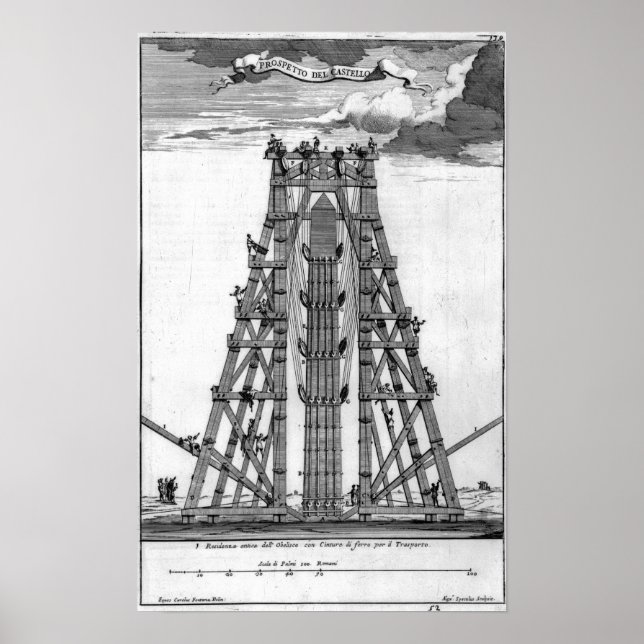 Upprättande av den antika egyptiske Obelisk Poster (Framsidan)