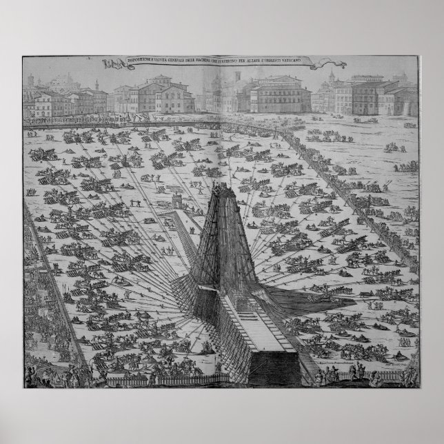 Upprättande av den antika egyptiske Obelisk Poster (Framsidan)