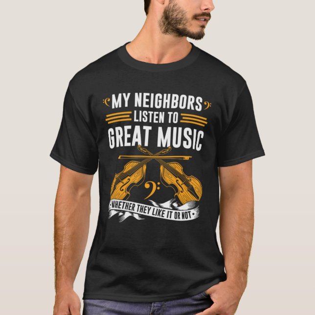 Upprättstående basgrannar citerar dubbelbasfiol t shirt (Framsida)