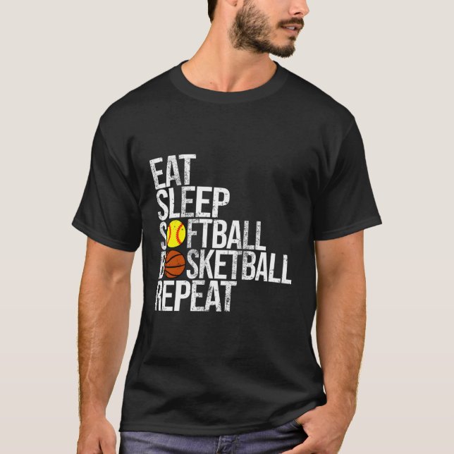 Upprepa Boll i Softball Basketball T Shirt (Framsida)