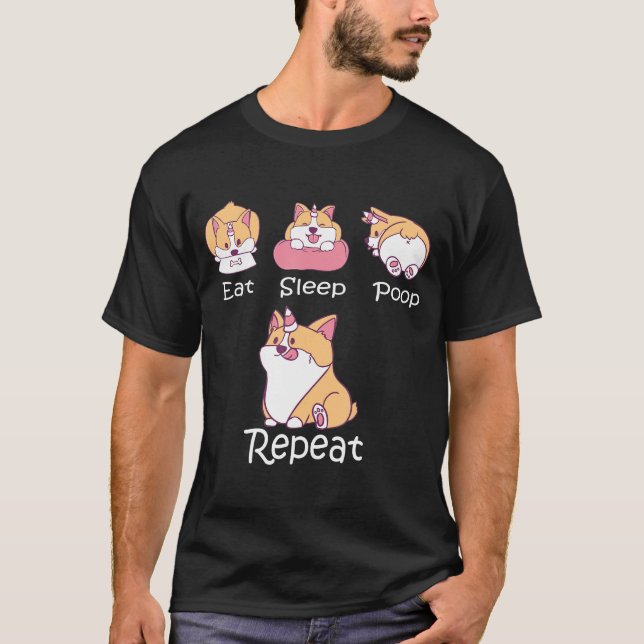 Upprepa Cute Hund Corgi Life i viloläge T Shirt (Framsida)