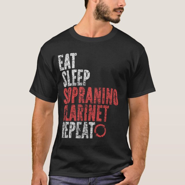 Upprepa Eat Sopranino-clarinet Repetera T Shirt (Framsida)