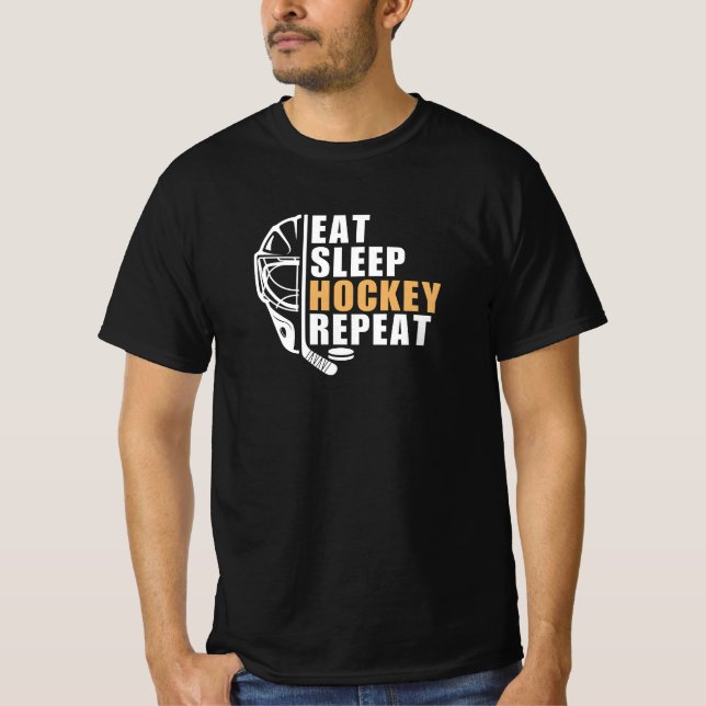 Upprepa Ice Hockey Pappa Funny Eat Ssov Hockey T Shirt (Framsida)