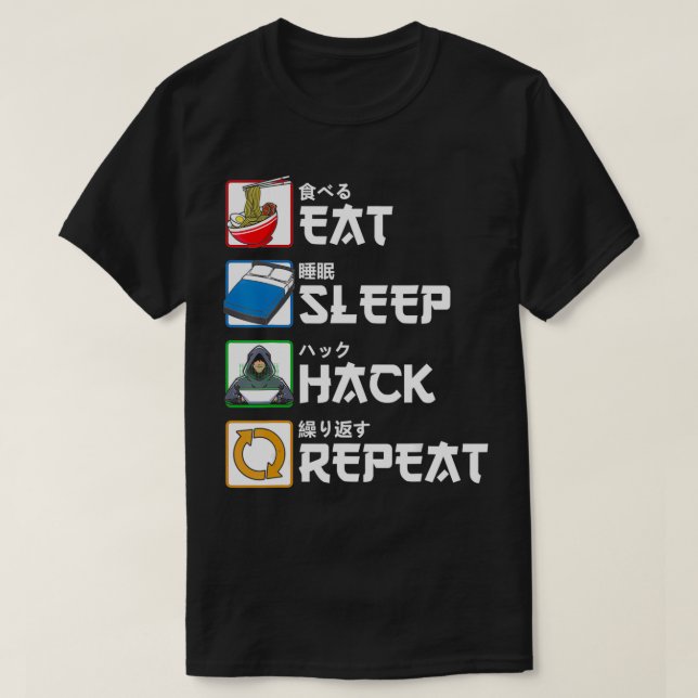 Upprepa japansk hacker i viloläge t shirt (Design framsida)