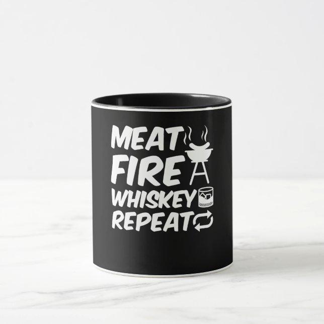 Upprepa kött Fire Whiskey | Funny Sayed Kött BBQ Mugg (Center)