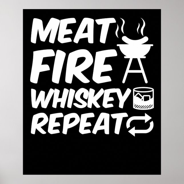 Upprepa kött Fire Whiskey | Funny Sayed Kött BBQ Poster (Framsidan)
