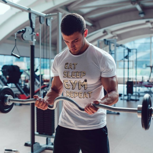 Upprepa motivation citat brun text i sömngym t shirt (Skapare uppladdad)