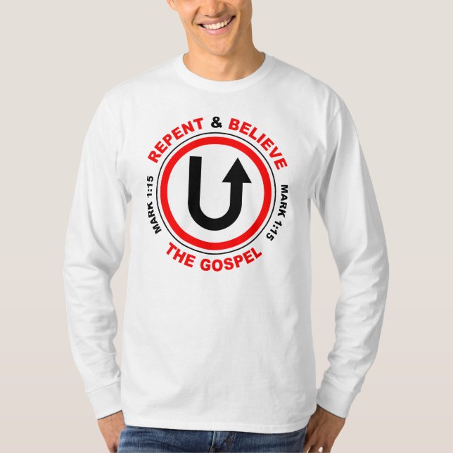 Upprepa och tro på Gospelet: Jesus Christian Faith T Shirt (Framsida)