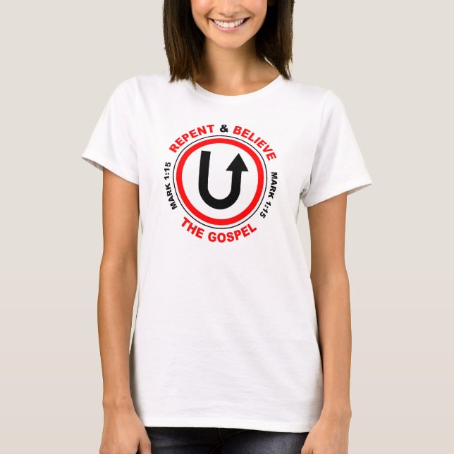 Upprepa och tro på Gospelet: Jesus Christian Faith T Shirt (Framsida)