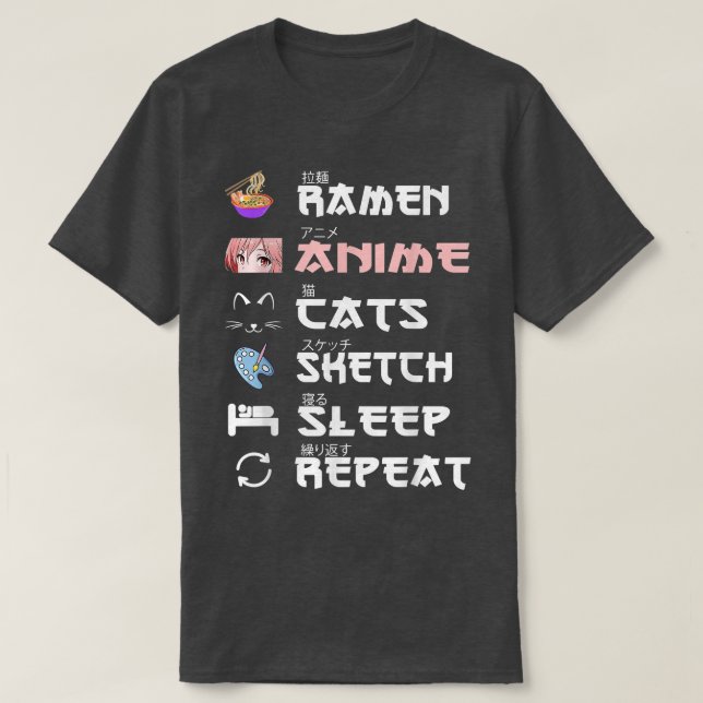 Upprepa Ramen Anime Cats Sketch-viloläge T Shirt (Design framsida)
