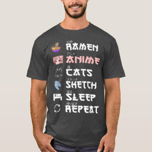 Upprepa Ramen Anime Cats Sketch-viloläge T Shirt