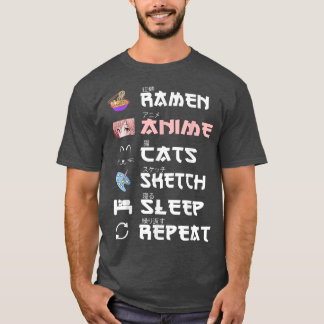 Upprepa Ramen Anime Cats Sketch-viloläge T Shirt